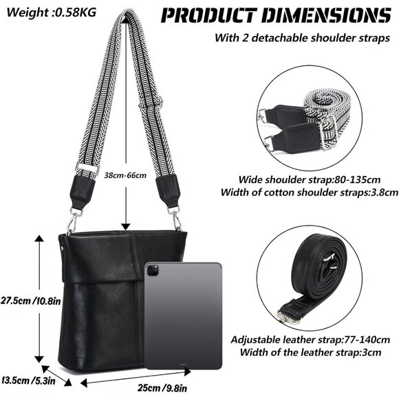 Women Crossbody Purse Leather Bag with Adjustable Straps Medium Organizer - Picture 2 of 7